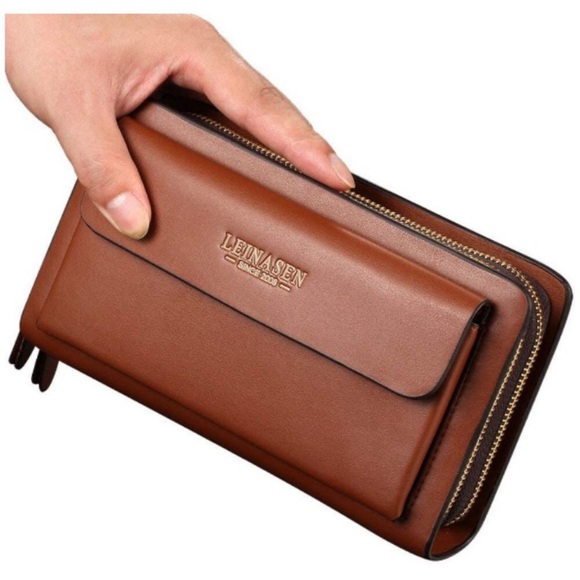 Mens Large Long Leather Clutch Hand Bag Wallet Purse Travel